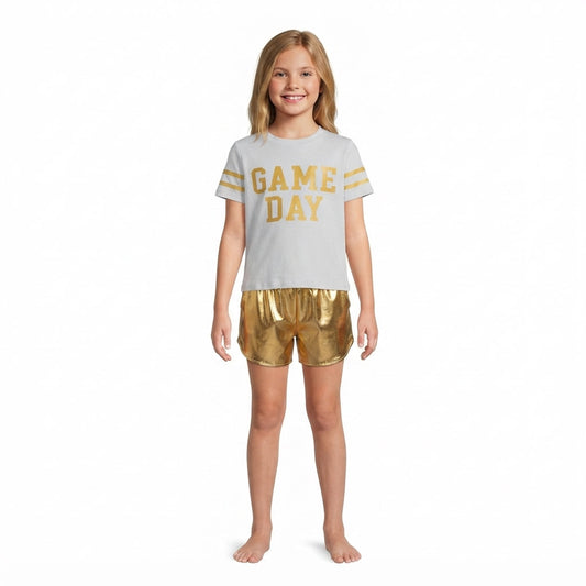 GSSO3869 Vinyl GAME DAY Golden Leather Girls Shorts Set
