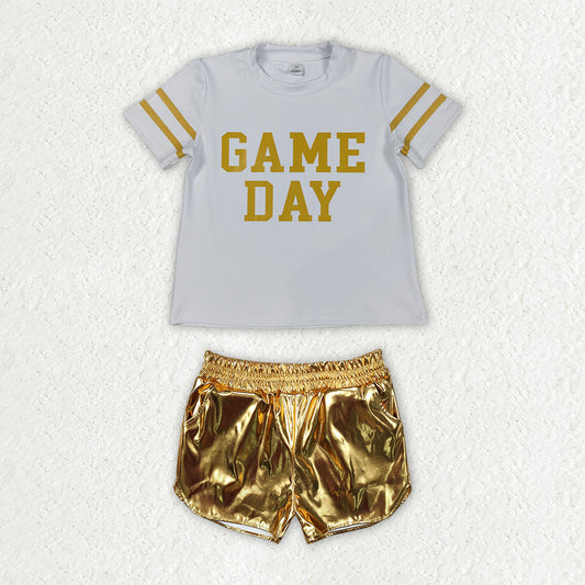 GSSO3869 Vinyl GAME DAY Golden Leather Girls Shorts Set