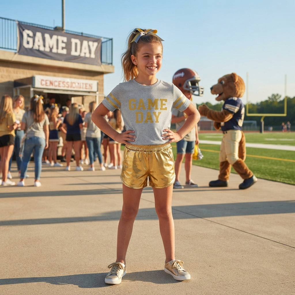 GSSO3872 Vinyl GAME DAY Golden Leather Girls Shorts Set