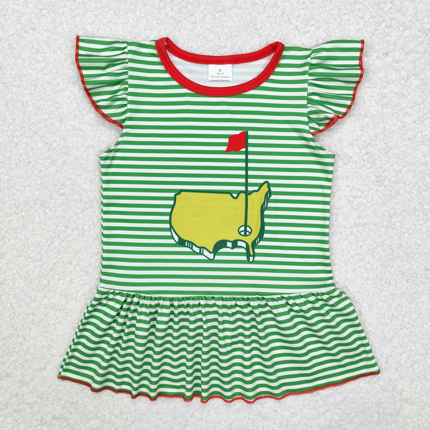 green stripe embroidery flage Short Sleeve Girls top