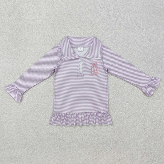 purple stripe Embroidery toe shoe Long sleeve Shirt