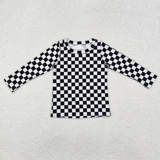 black white plaid long sleeve top