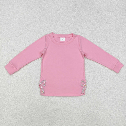 pink Bow print Long sleeve girl top