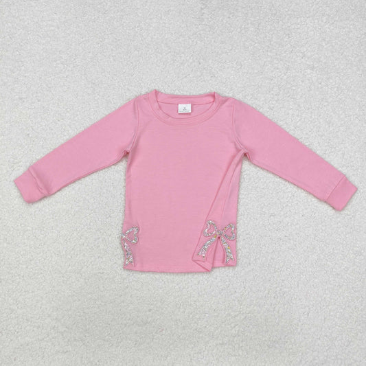 pink Bow print Long sleeve girl top