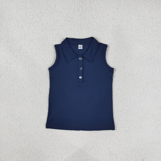 GT1159 Tennis Buttons Polo Solid Color Yoga Navy Kids Girls Shirt Top