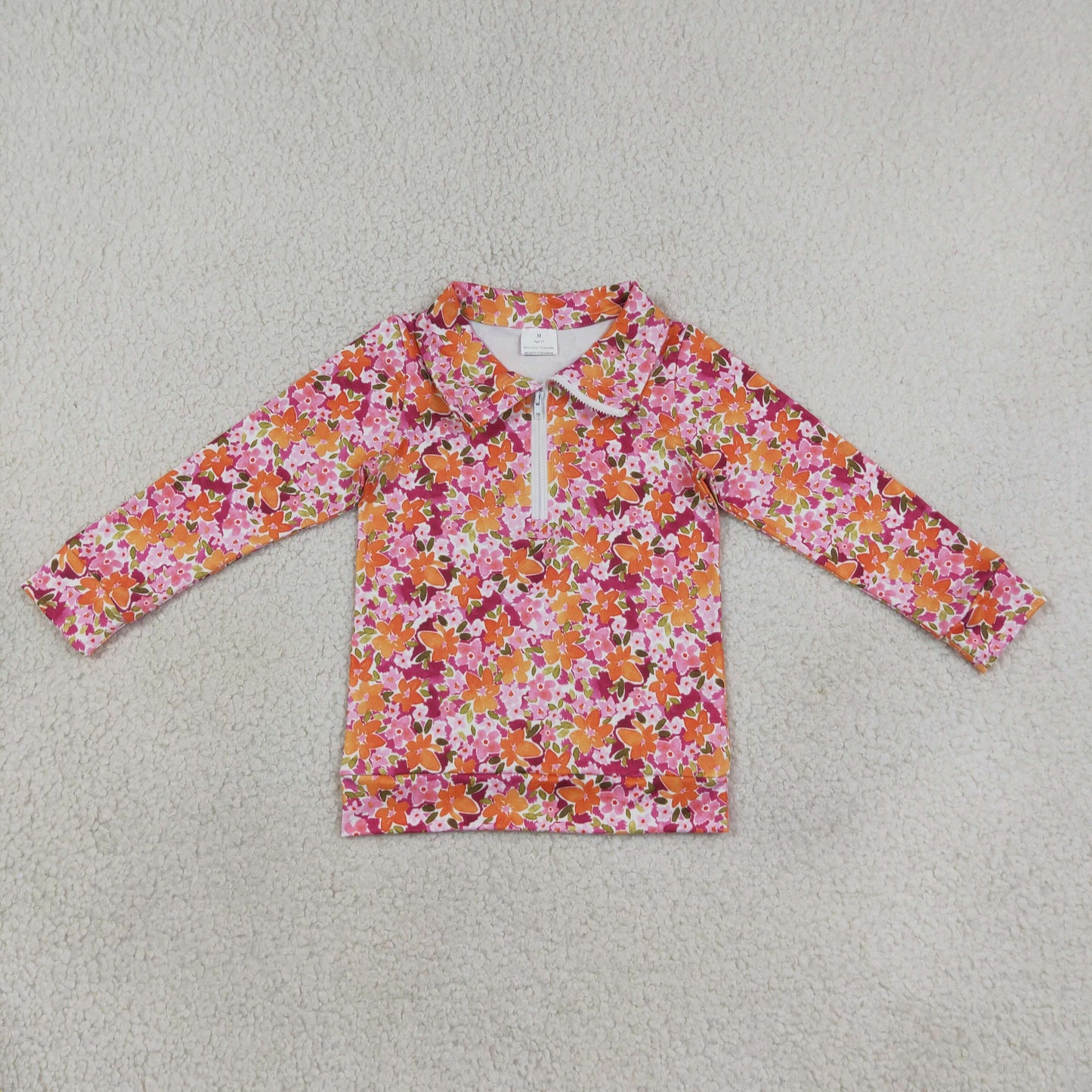 GLP3857 Flower Floral Pullover Scallop Edge Yoga Girls Flared Pants Set