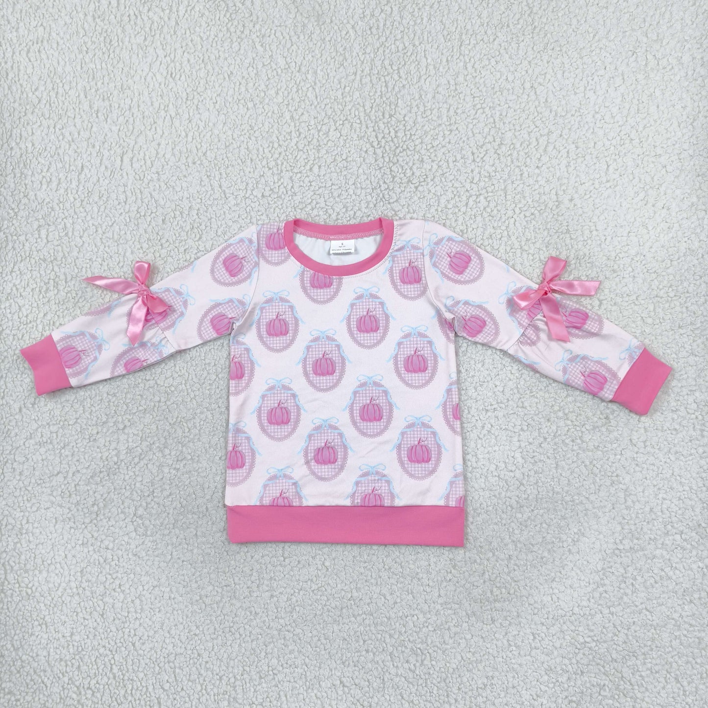 GT1657 Fall Pumpkin Bows Pink Kids Girls Shirt Top