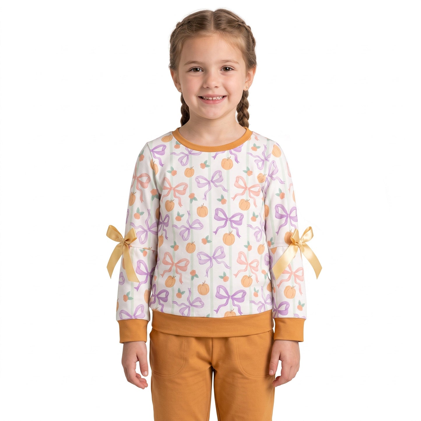 GT1658 Fall Pumpkin Bows Orange Kids Girls Shirt Top