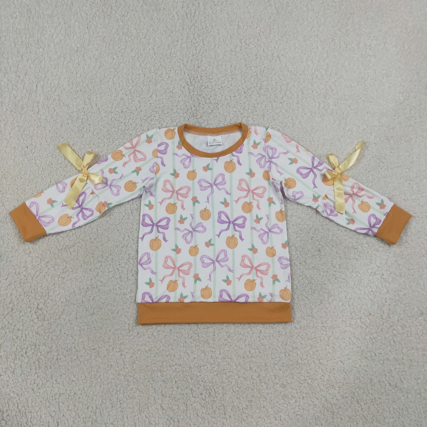 GT1658 Fall Pumpkin Bows Orange Kids Girls Shirt Top