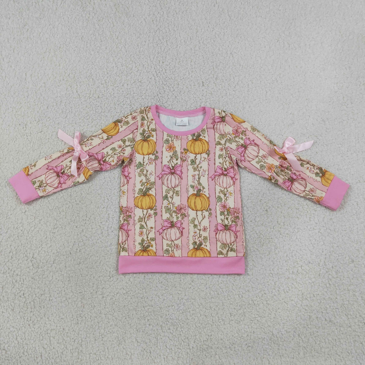 GT1659 Fall Pumpkin Bows Kids Girls Shirt Top