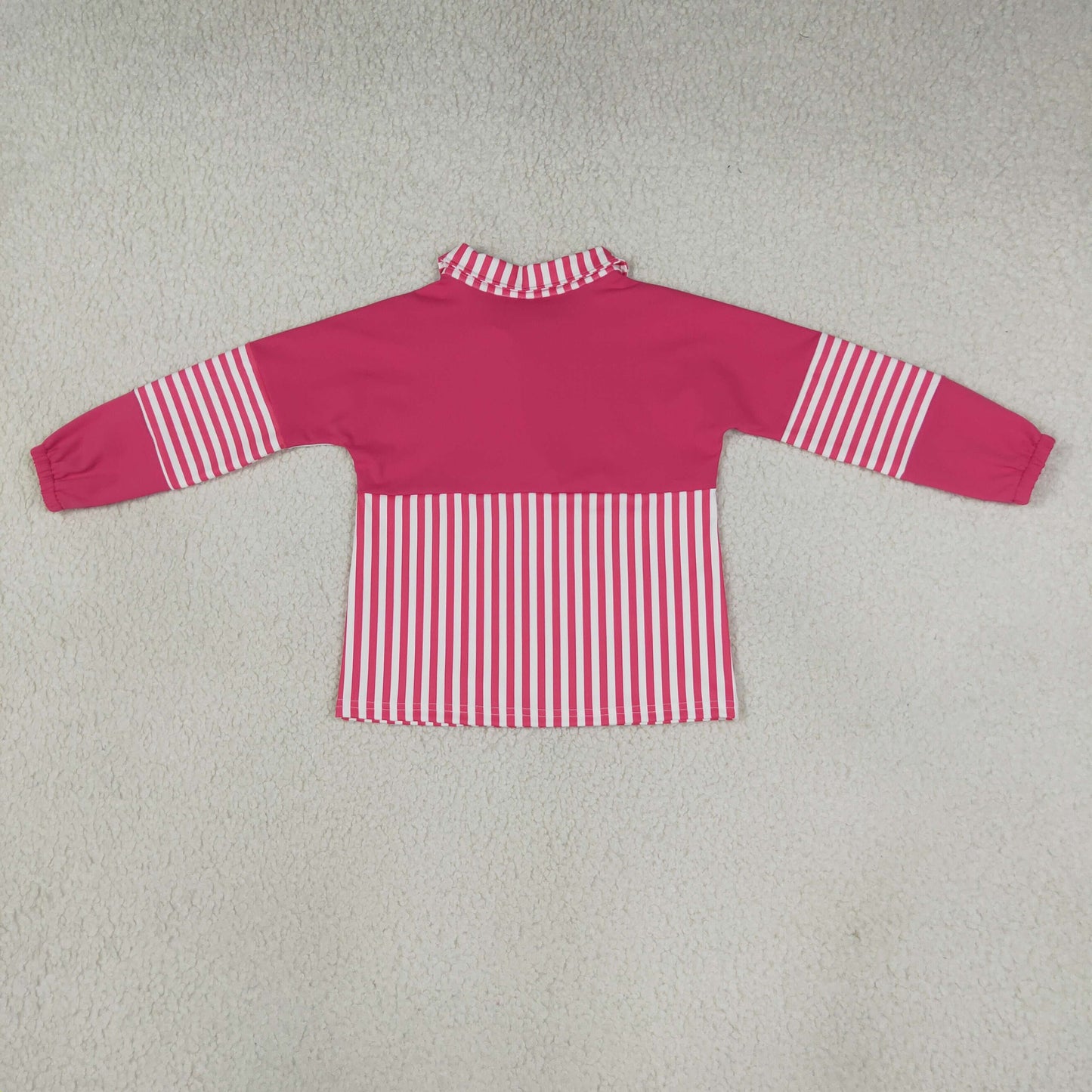 GT1715 Rose Red Stripe Yoga Zipper Polo Pullover Kids Girls Shirt Top