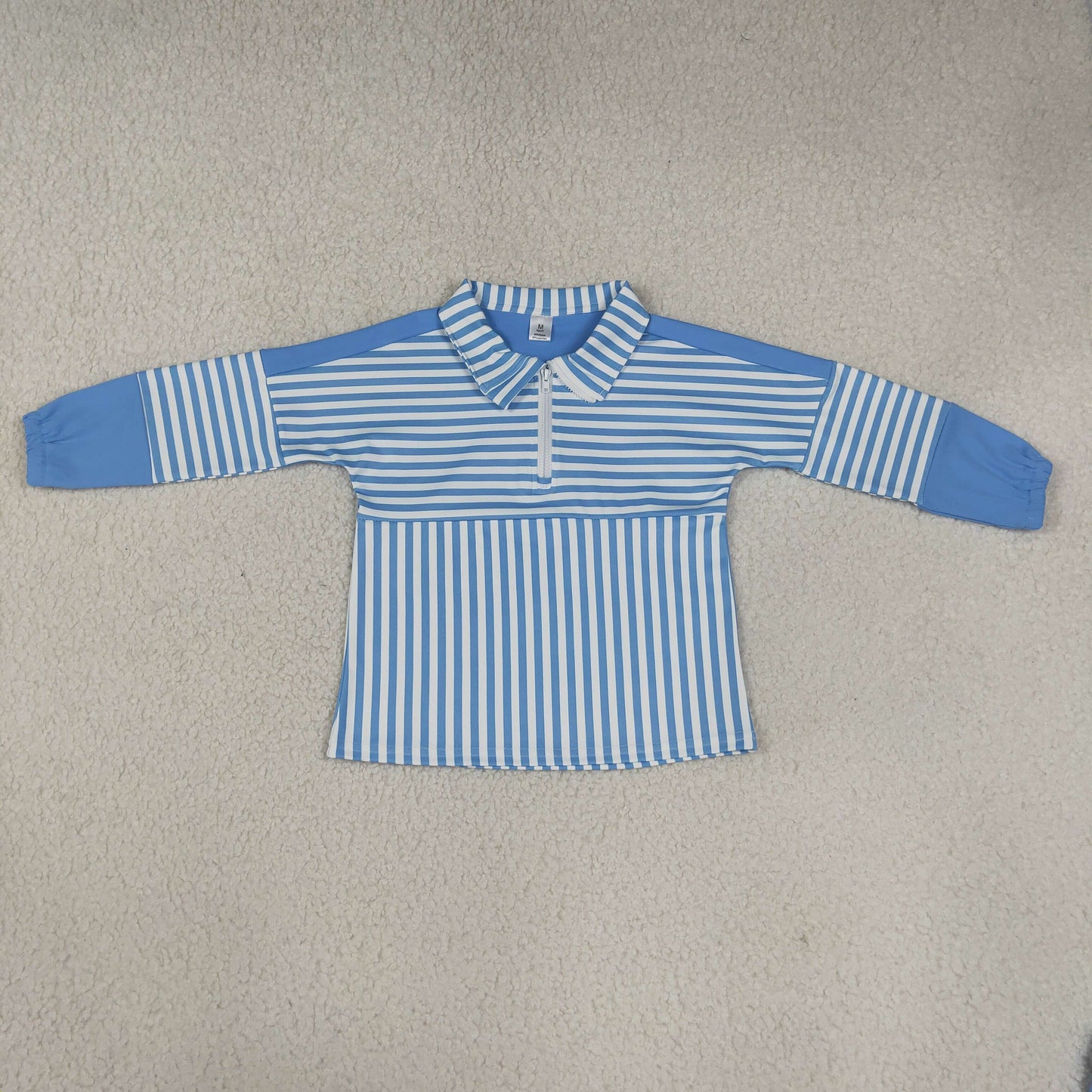 GT1716 Sky Blue Stripe Yoga Zipper Polo Pullover Kids Girls Shirt Top