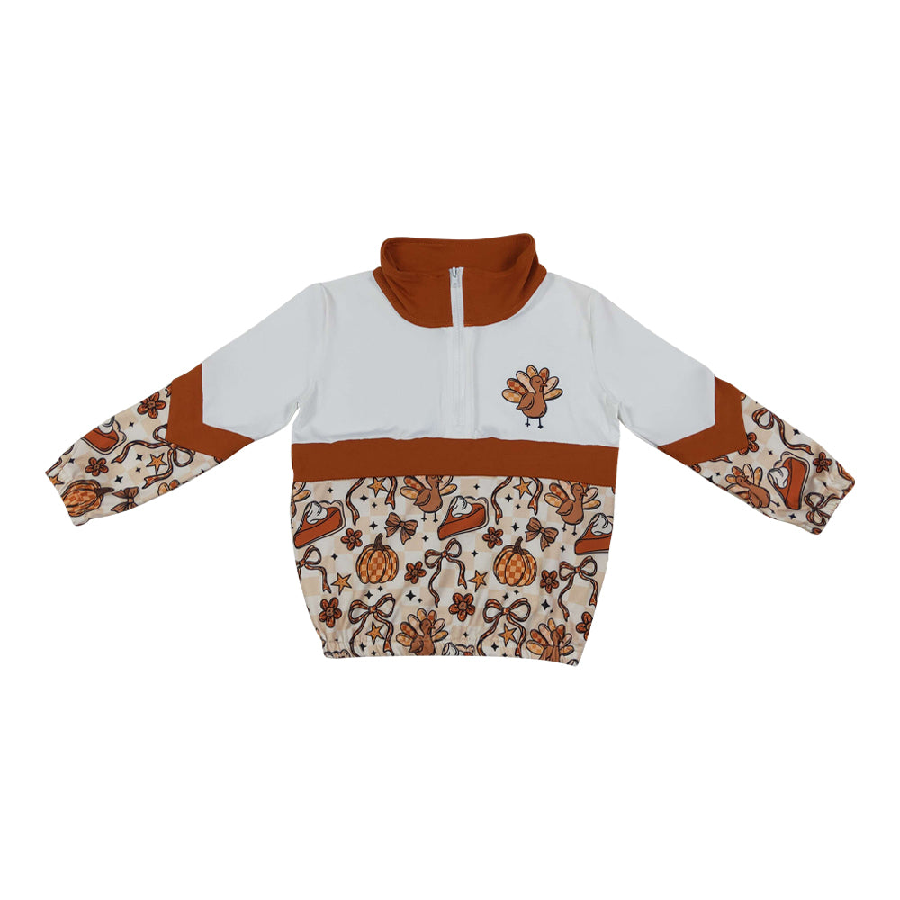 Thanksgiving Day Turkey Pumpkin Bows kids half Zipper Pullover GT1723
