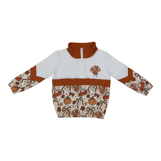 Thanksgiving Day Turkey Pumpkin Bows kids half Zipper Pullover GT1723