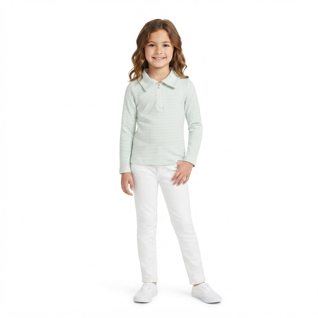 GT1755 Light Blue Stripe Kids Girls Zipper Pullover