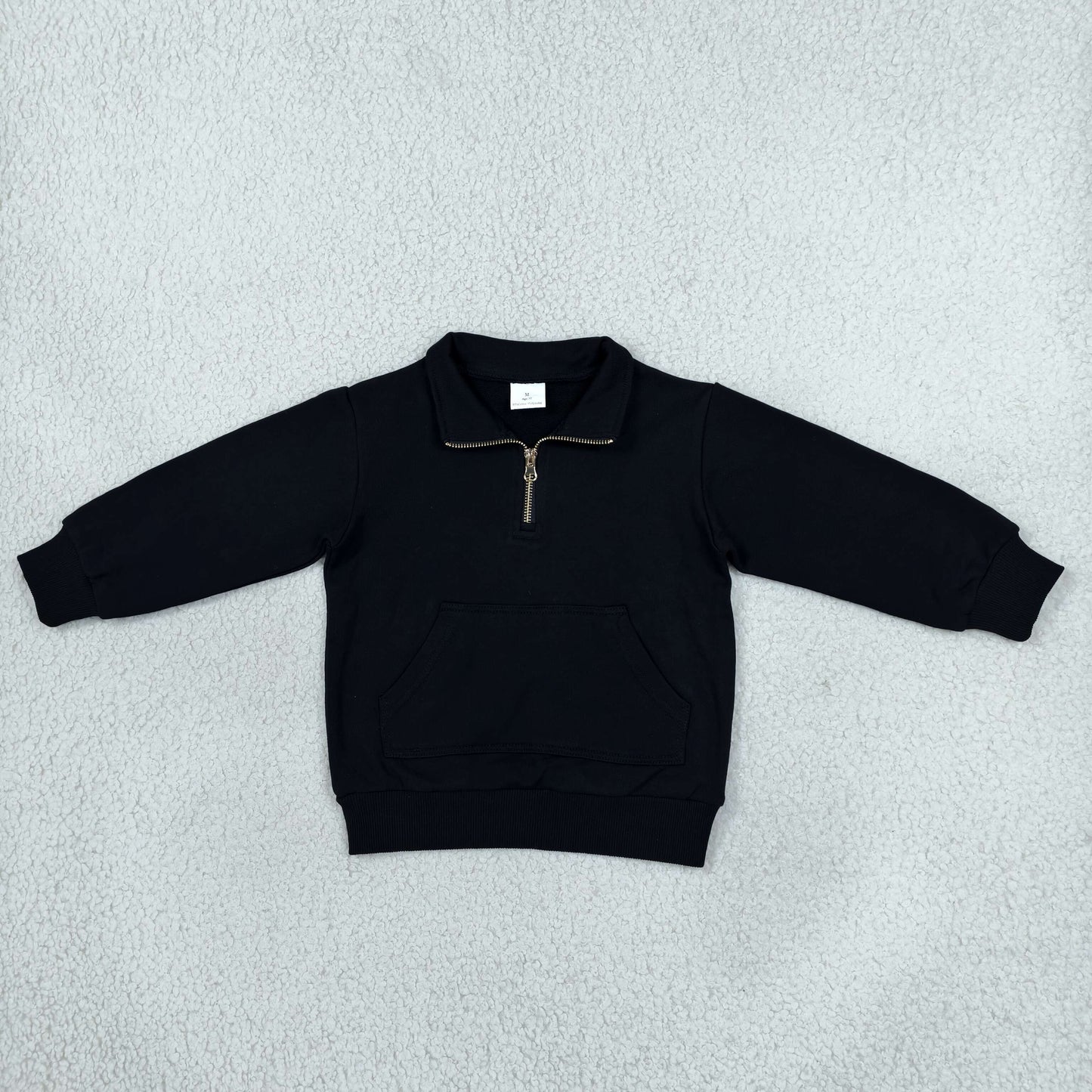 GT1764 Thick Sweatshirts Solid Color Black Zipper Kids Girls Pullover