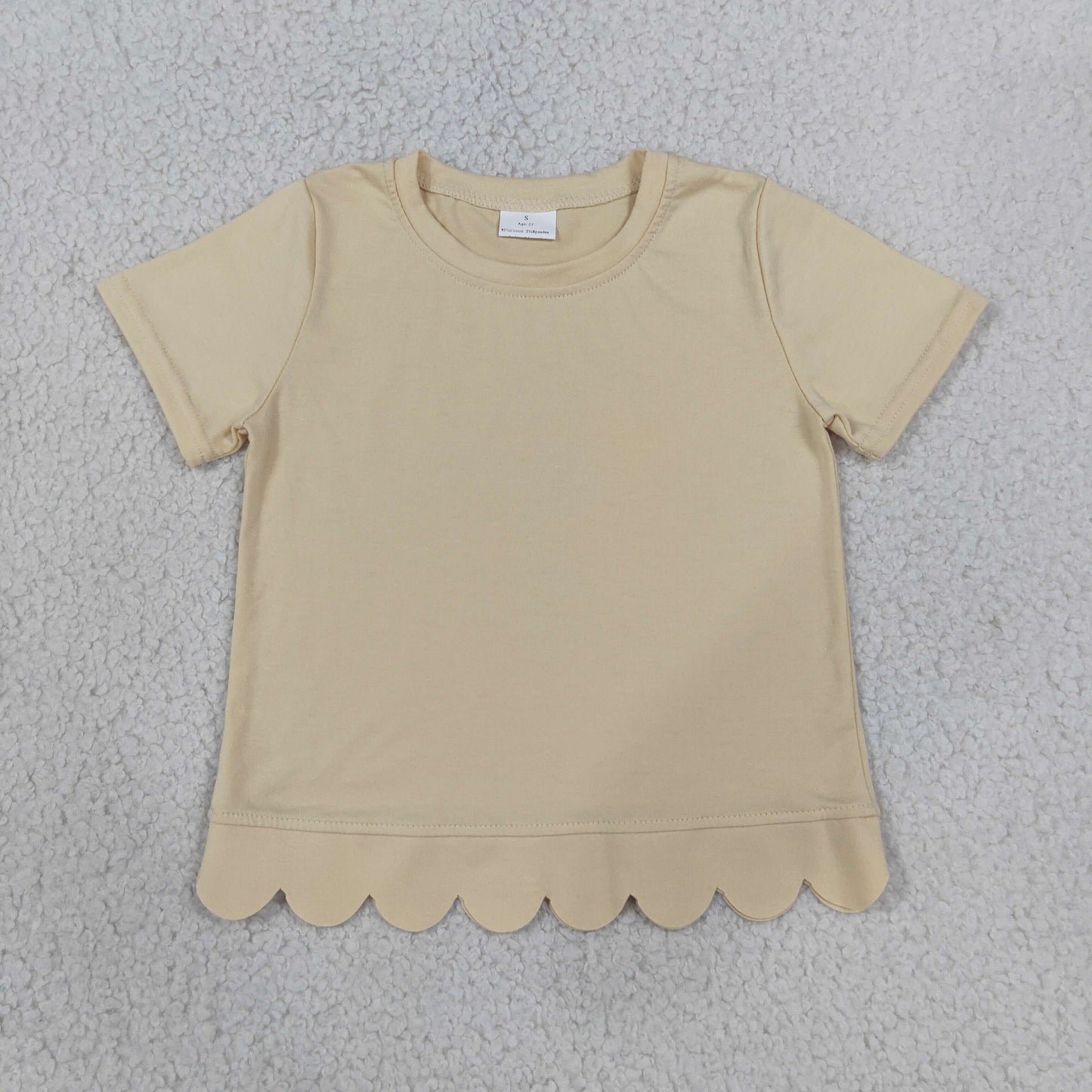 RTS GT1770 Solid Color Yellow Scallop Edge Kids Girls Shirt Top
