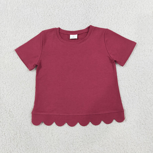 RTS GT1771 Solid Color Red Scallop Edge Kids Girls Shirt Top