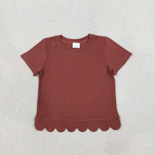 RTS GT1777 Solid Color Terracotta Scallop Edge Kids Girls Shirt Top