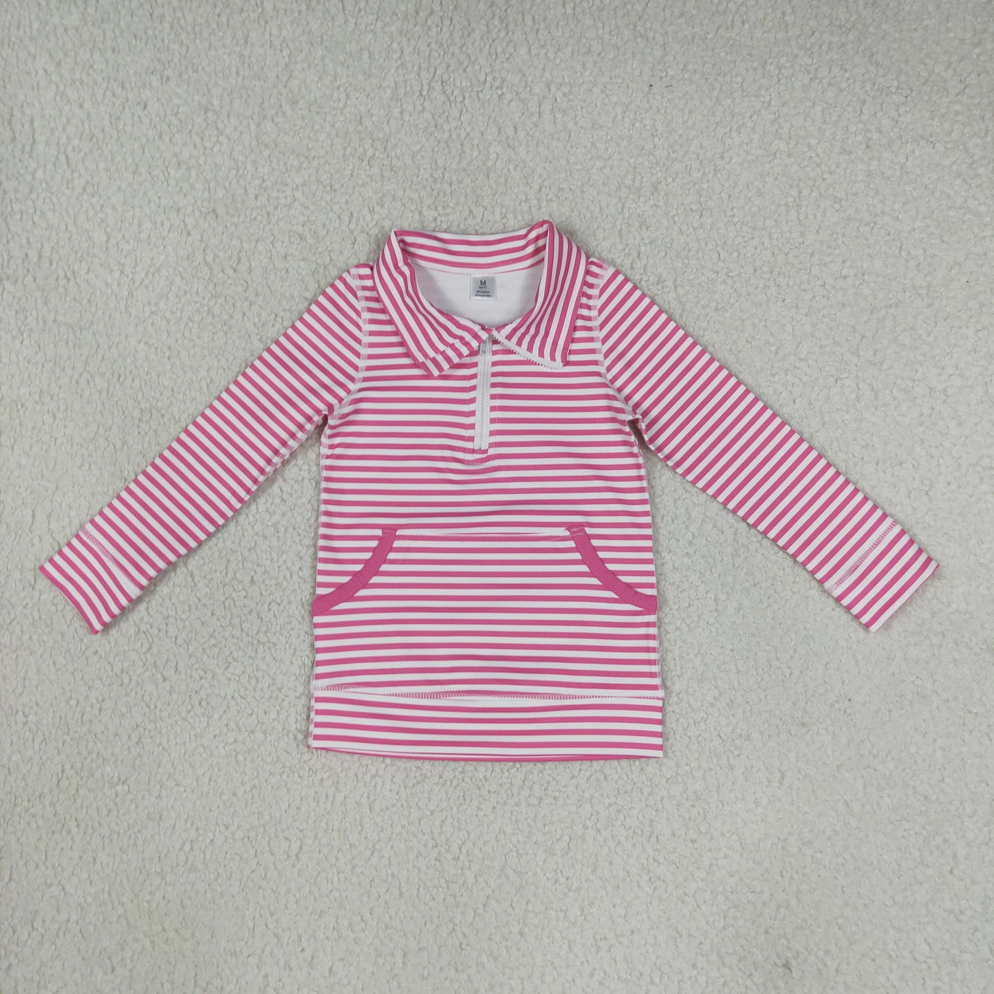 GT1783 Pink Stripe Yoga Kids Girls Zipper Pullover