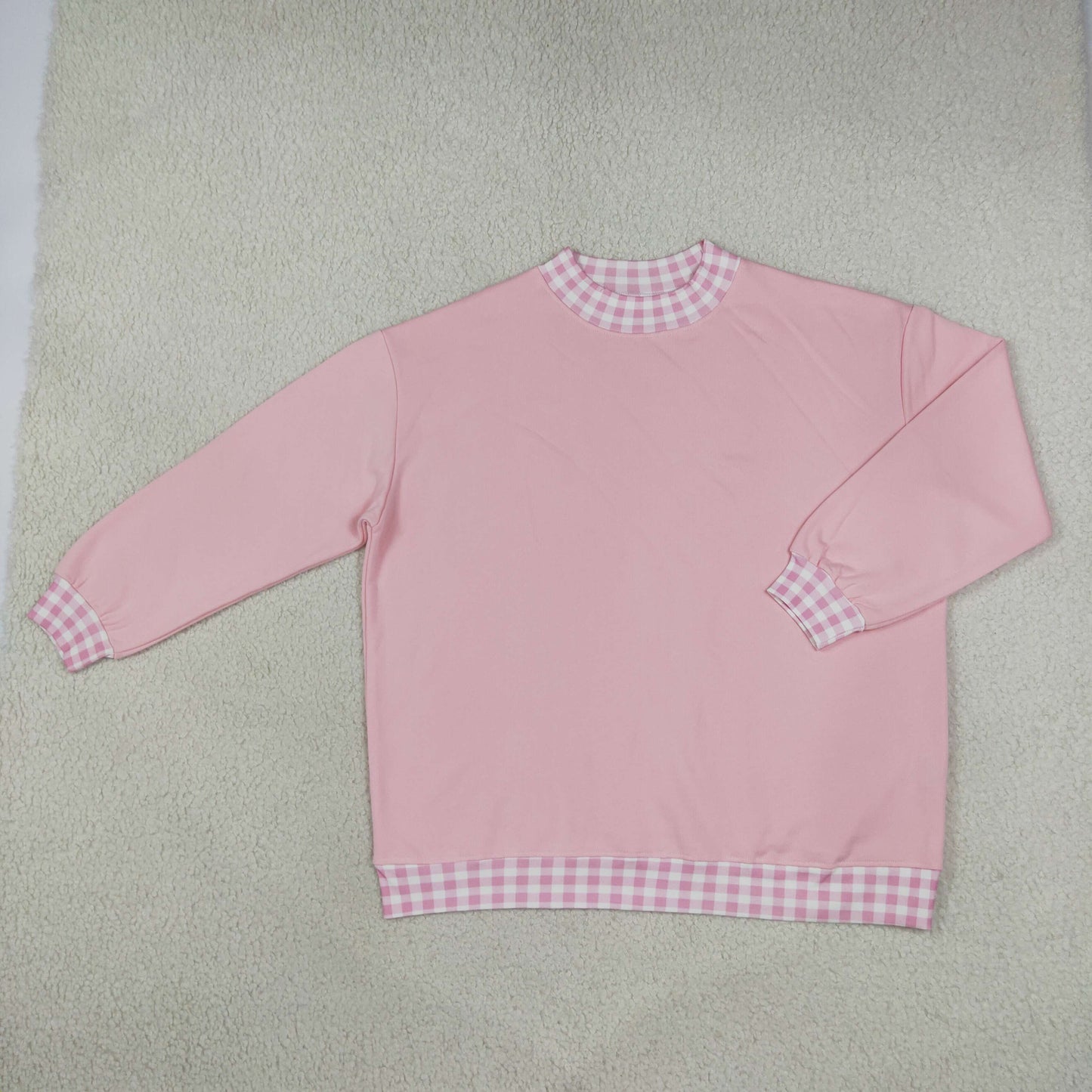 GT1794 Thick Sweatshirts Pink Plaid Middle Neckline Adult Women's Shirt Pullover