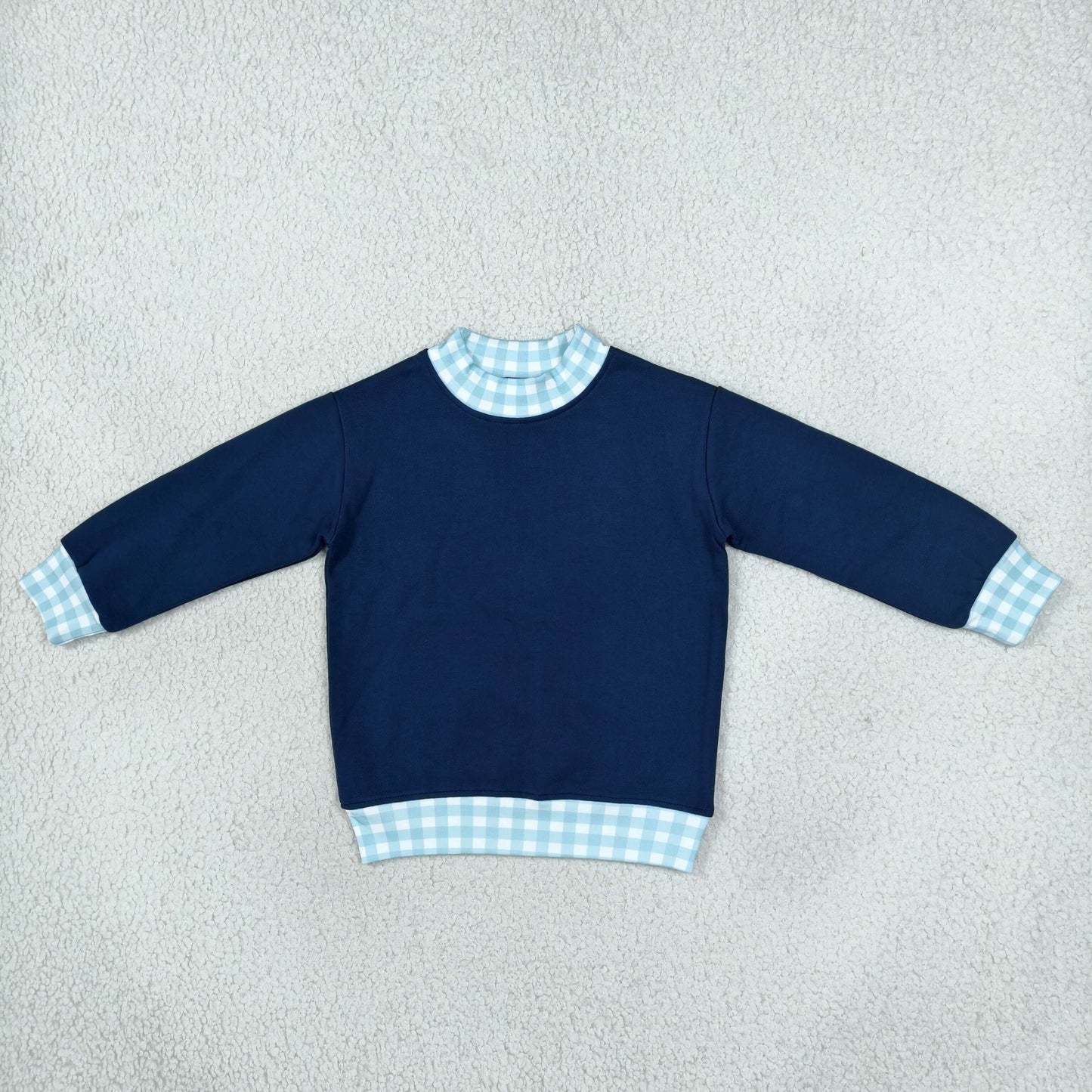GT1801 Thick Sweatshirts Blue Plaid  Middle Neckline Navy Pullover