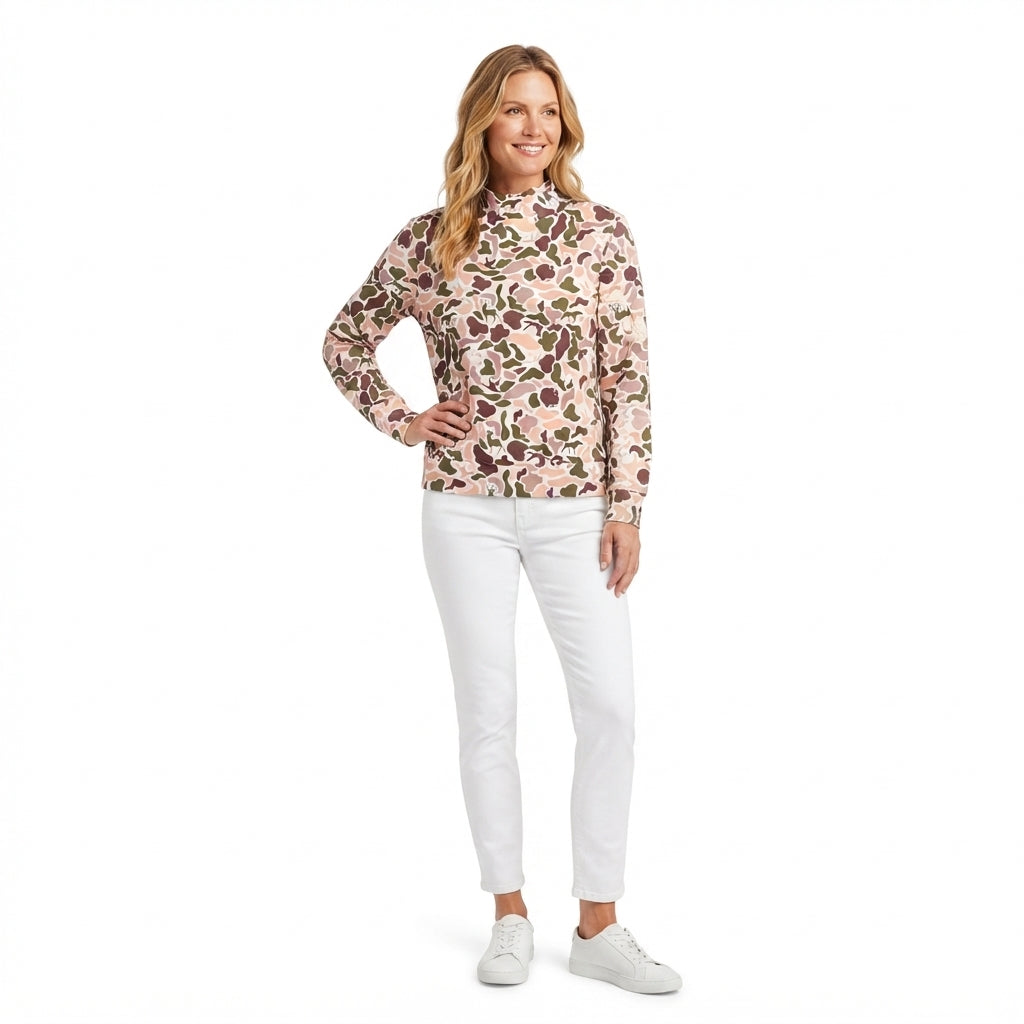GT1818 Fashion Hunting Camo Middle Neckline Yoga Adult Women's Shirt Pullover
