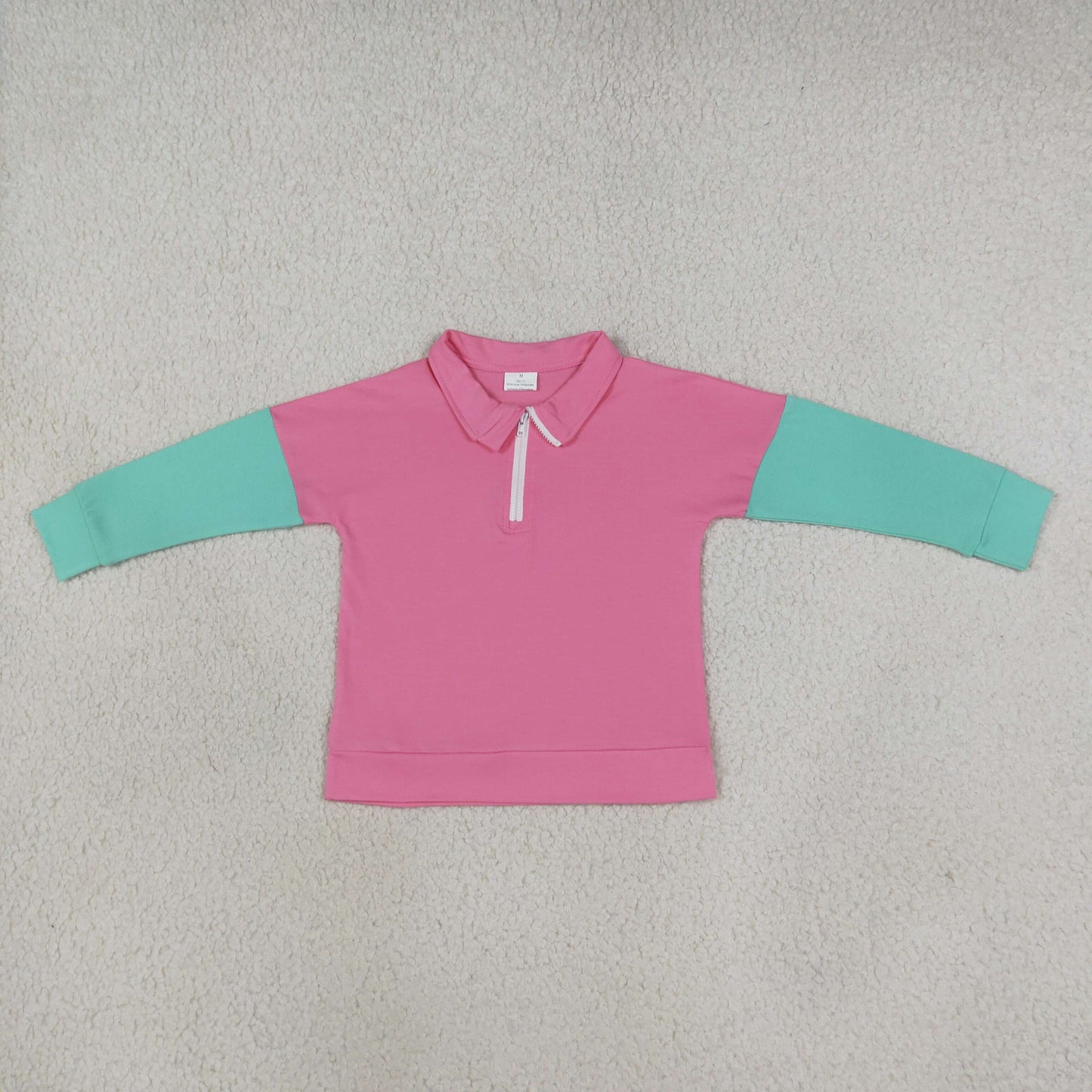 GT1820 Solid Color Pink Kids Girls Zipper Pullover