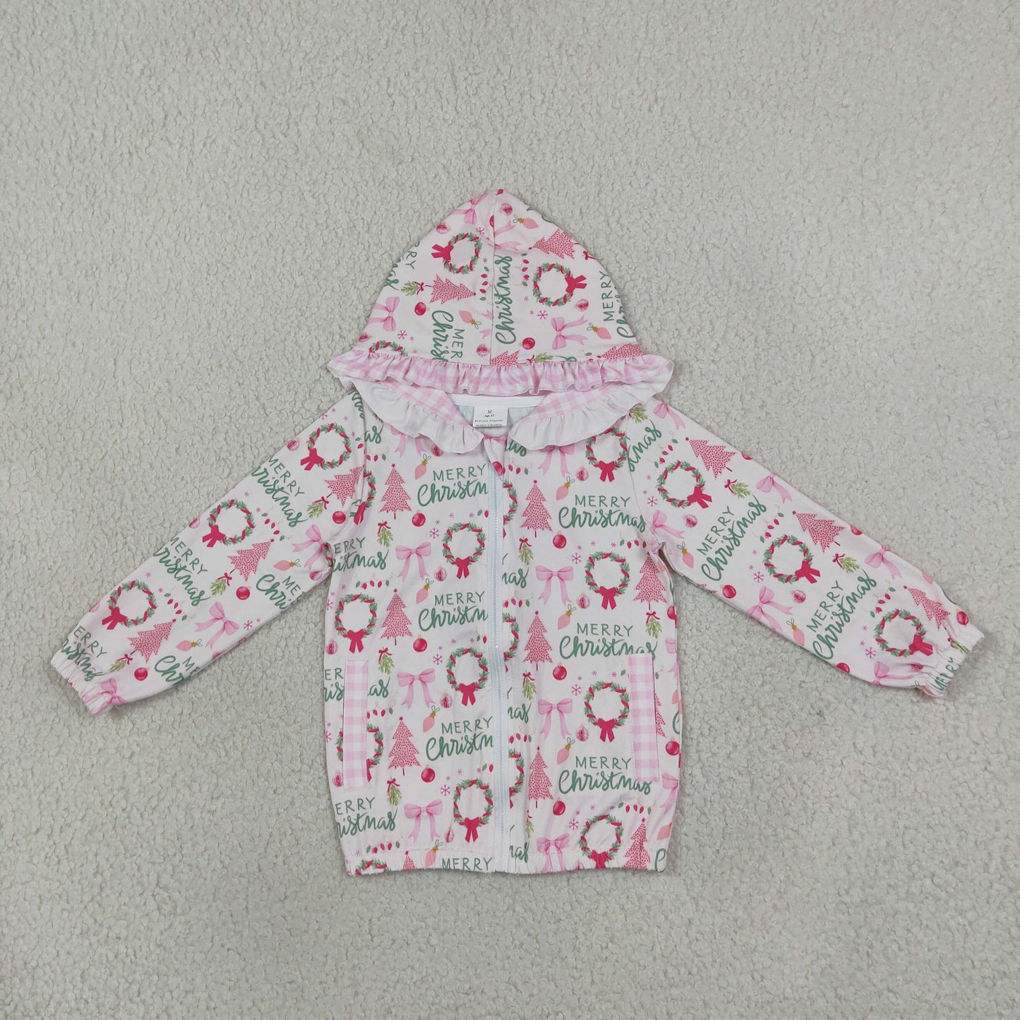GT1822 Merry Christmas Pink Hoodie Kids Girls Coat