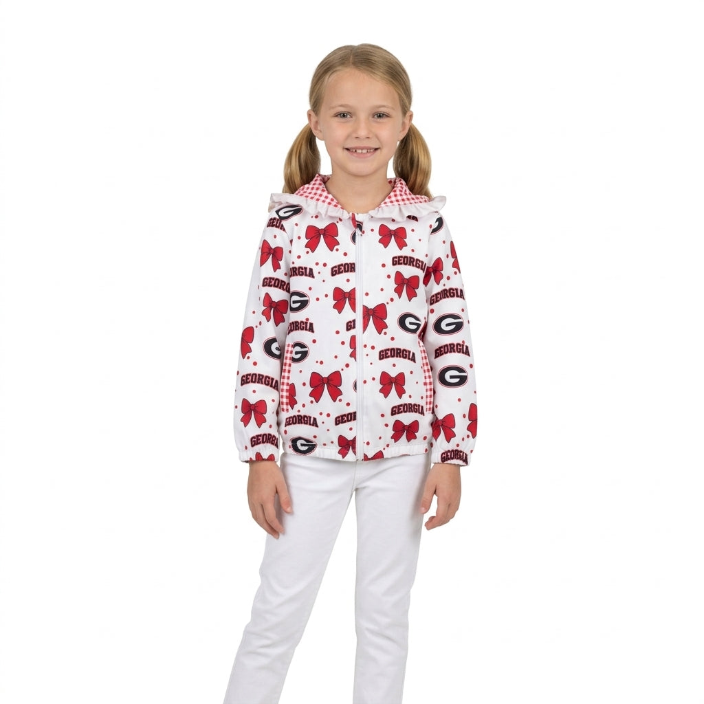 Preorder Restocking GT1831 School Team Red Plaid Ruffle Hoodie Kids Girls Coat