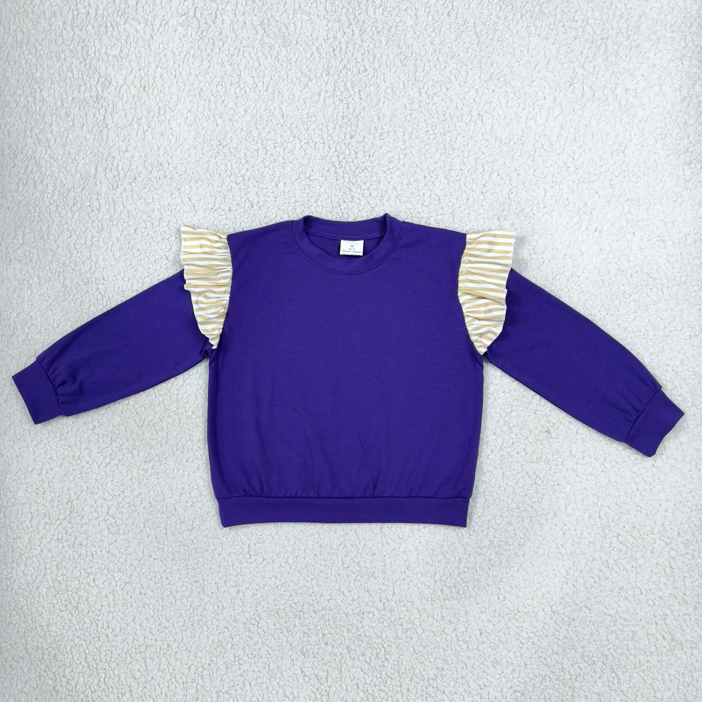 GT1846 Solid Color Stripe Ruffles Dark Purple Kids Girls Shirt Top