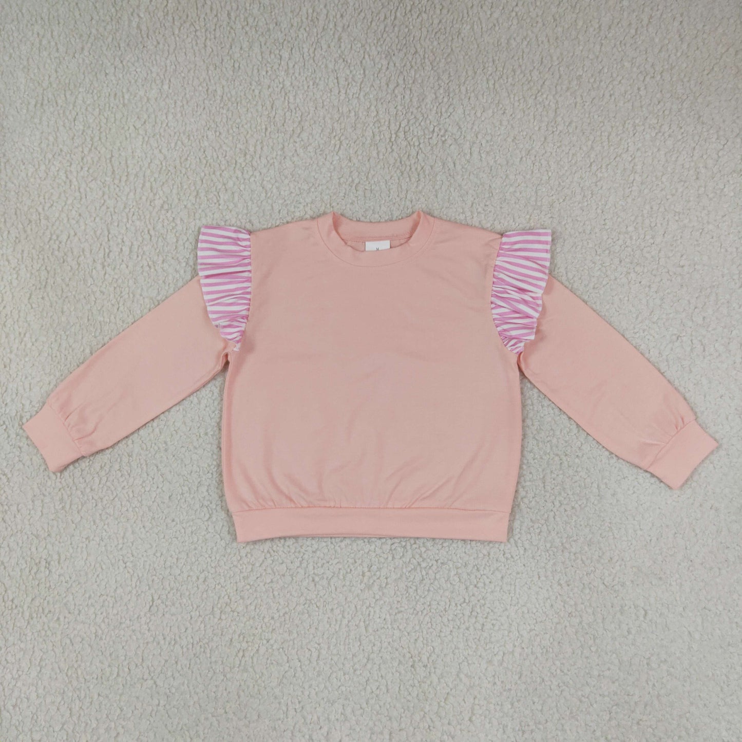 GT1849 Solid Color Stripe Ruffles Pink Kids Girls Shirt Top