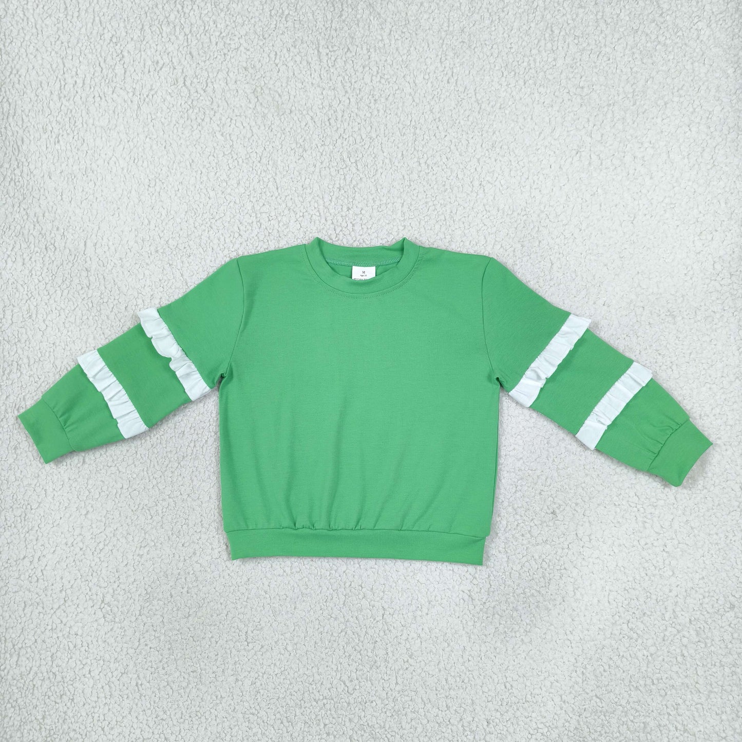 GT1858 Solid Color Ruffles Green Kids Girls Shirt Top