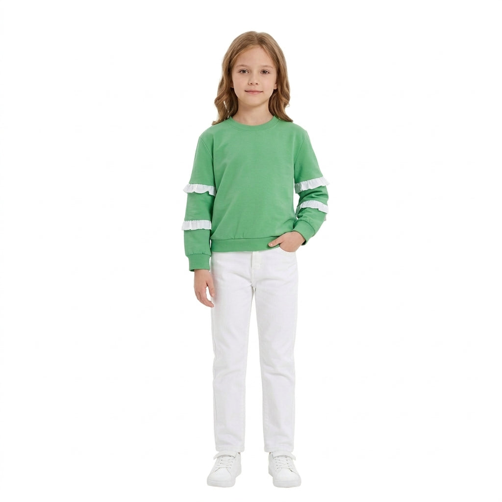 GT1858 Solid Color Ruffles Green Kids Girls Shirt Top