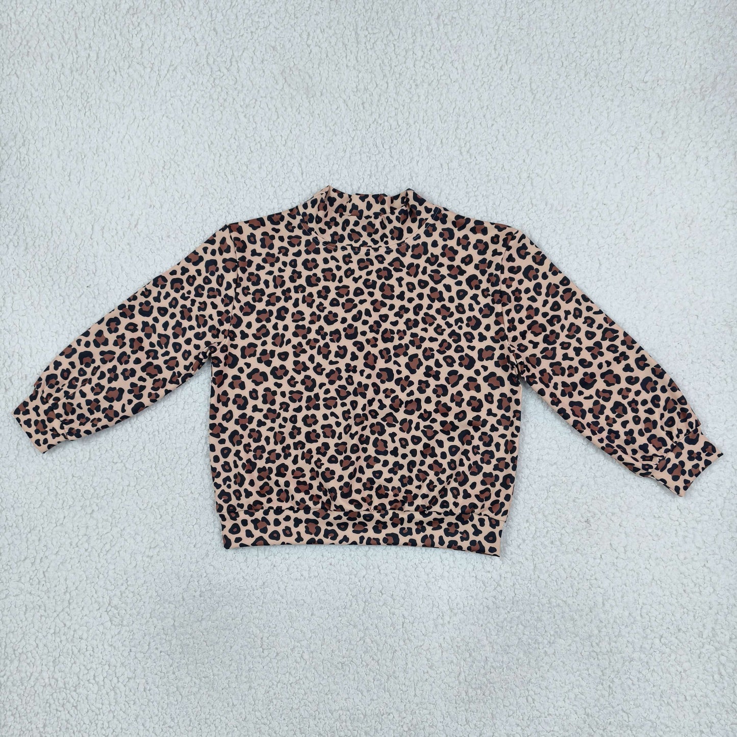 GT1904 Fashion Leopard Print Mockneck Kids Girls Pullover