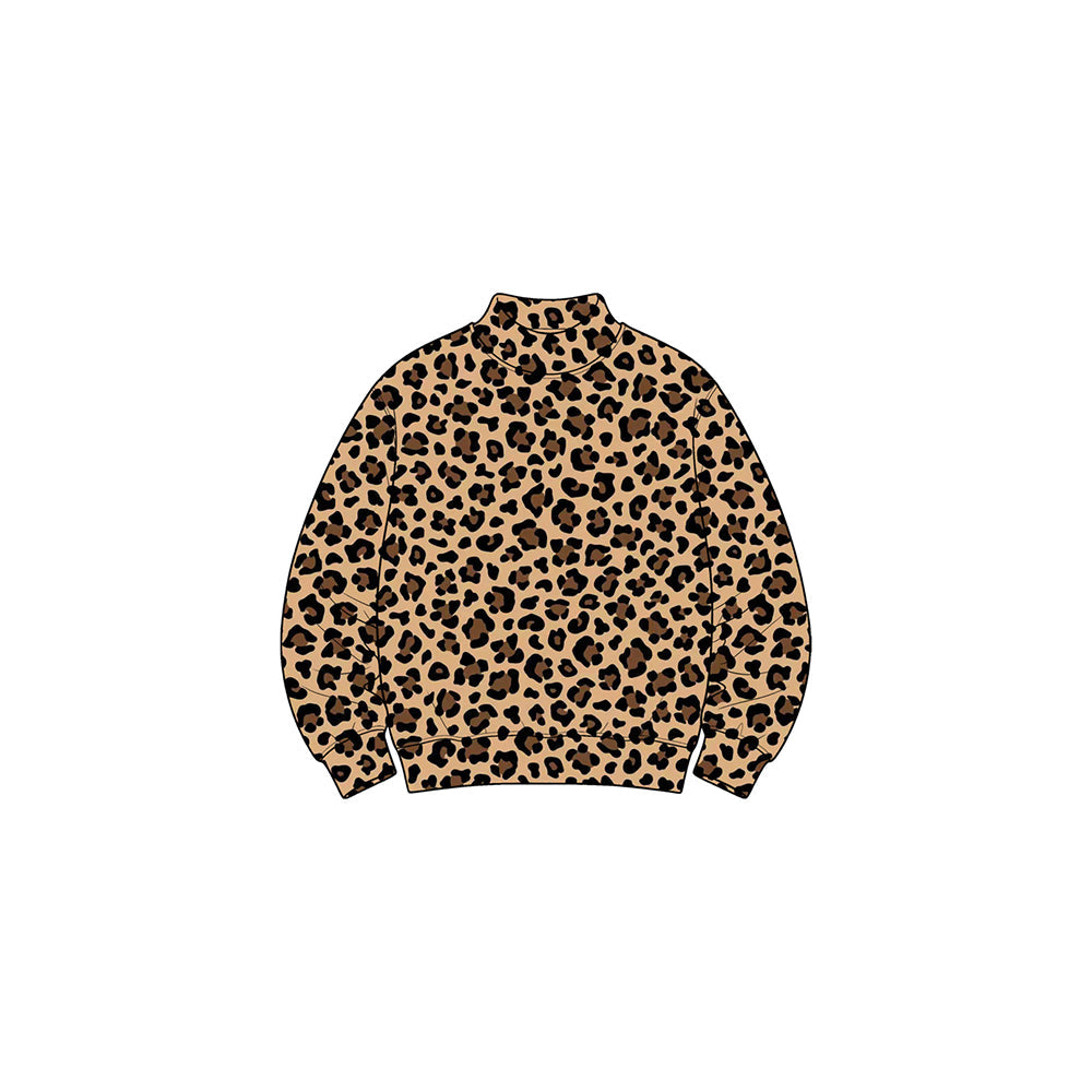 Preorder MOQ 5 pcs Each Style Fashion Leopard Print Middle Neckline Kids Girls Long Sleeves Shirt Yoga Top