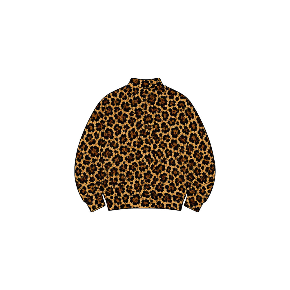 Preorder MOQ 5 pcs Each Style Fashion Leopard Print Middle Neckline Kids Girls Long Sleeves Shirt Yoga Top