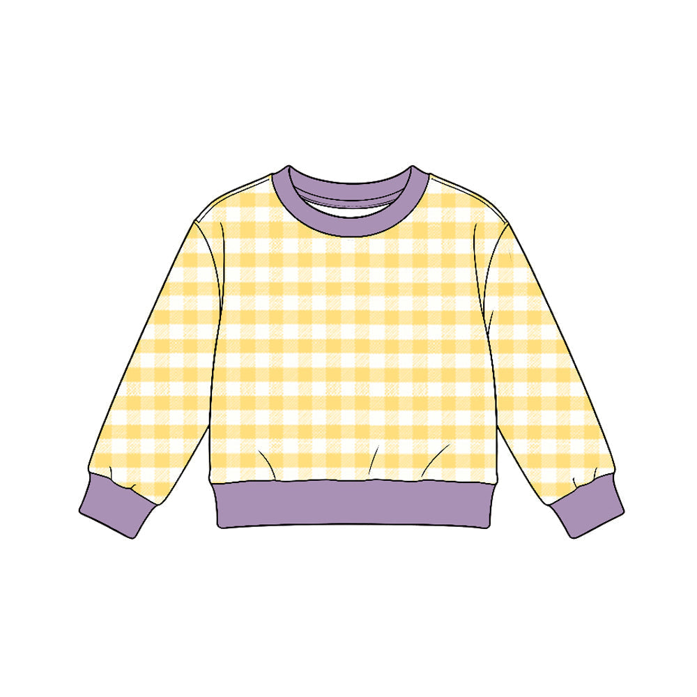 Preorder MOQ 5 pcs GLD1835 Solid Color Purple Yellow Plaid Yoga Girls Skorts Set