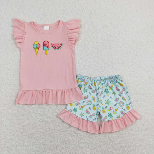 embroidery Pink watermelon Girls Set