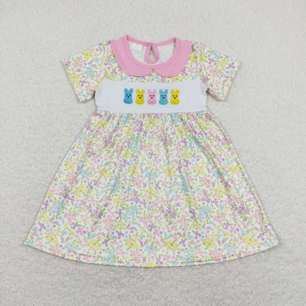 Easter Embroidery Bunny flowers Short sleeve Dresses