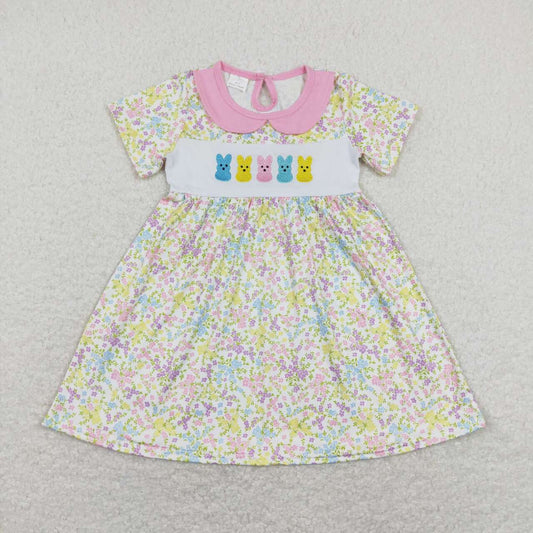 Easter Embroidery Bunny flowers Short sleeve Dresses