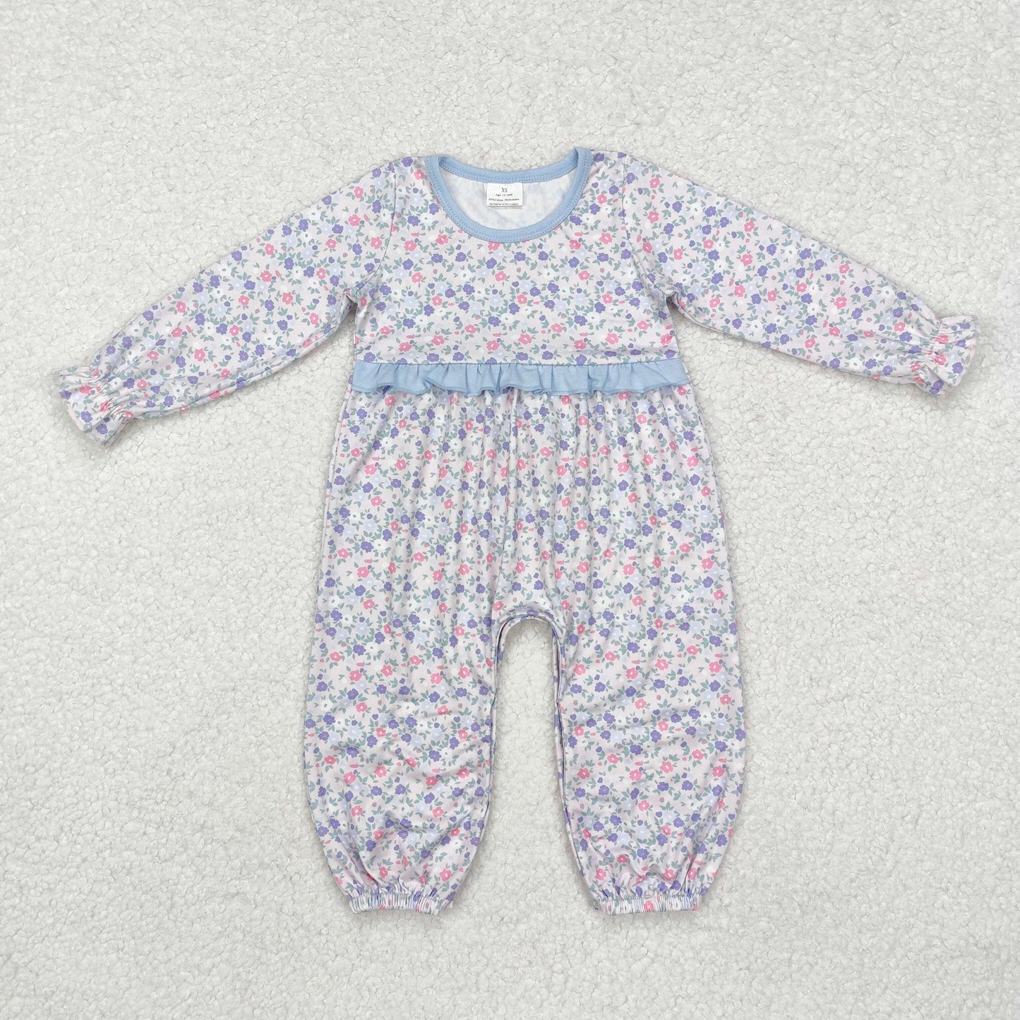 pink blue flowers baby long sleeve romper