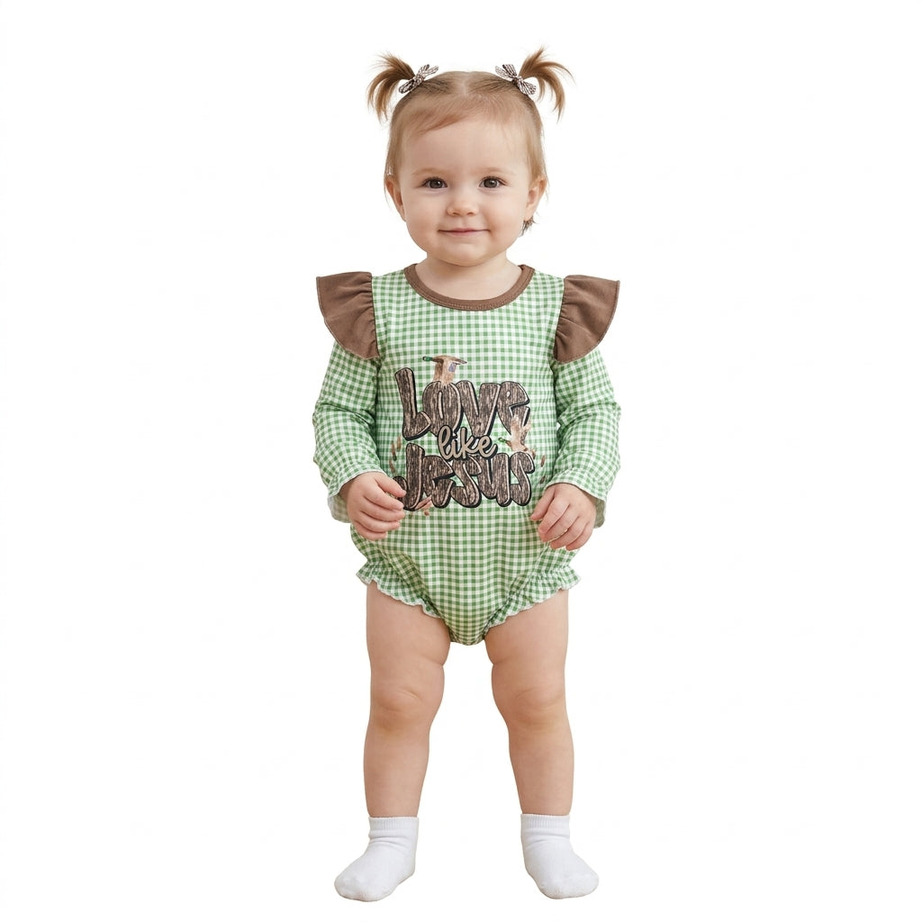 LR2551 Love Like Jesus Mallard Ducks Baby Girls Romper