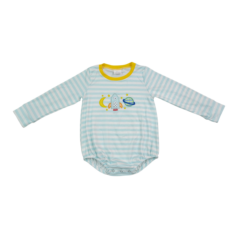 Stripe embroidery  Long Sleeve Baby Romper LR3063
