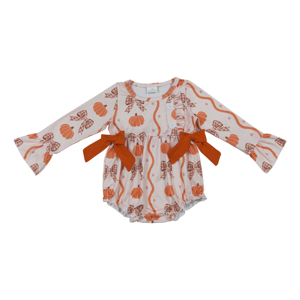 Pumpkin bow Long Sleeve Baby Romper LR3083