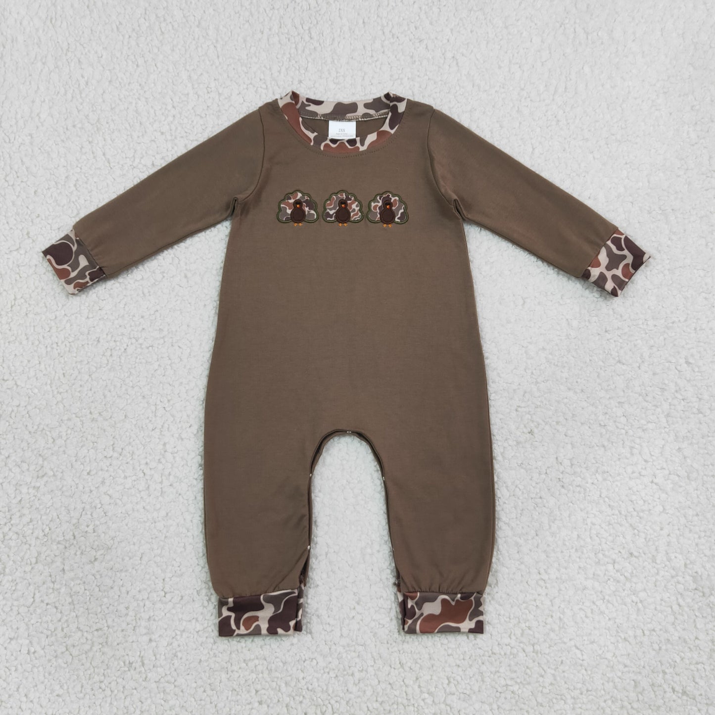 LR3108 Embroidery Thanksgiving Day Turkey Camo Baby Boys Romper