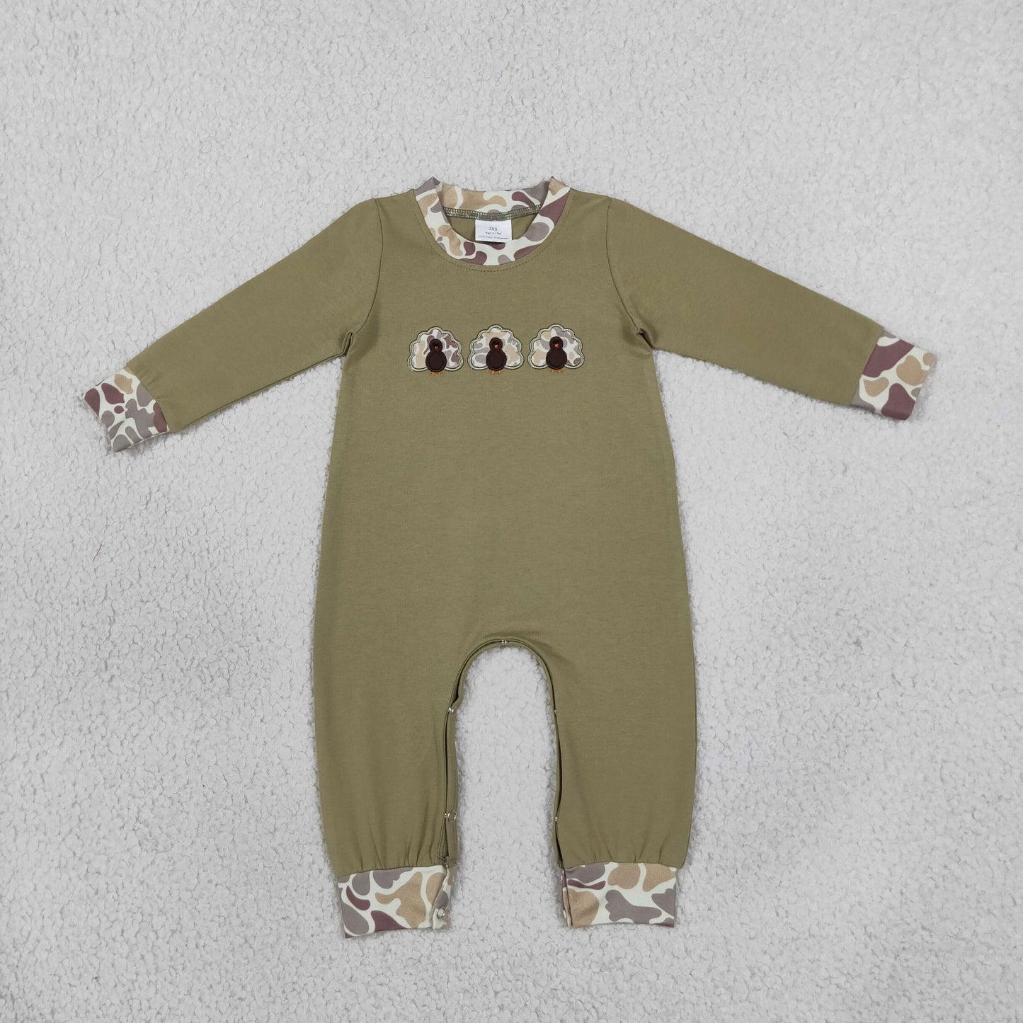 LR3109 Embroidery Thanksgiving Day Turkey Camo Baby Boys Romper