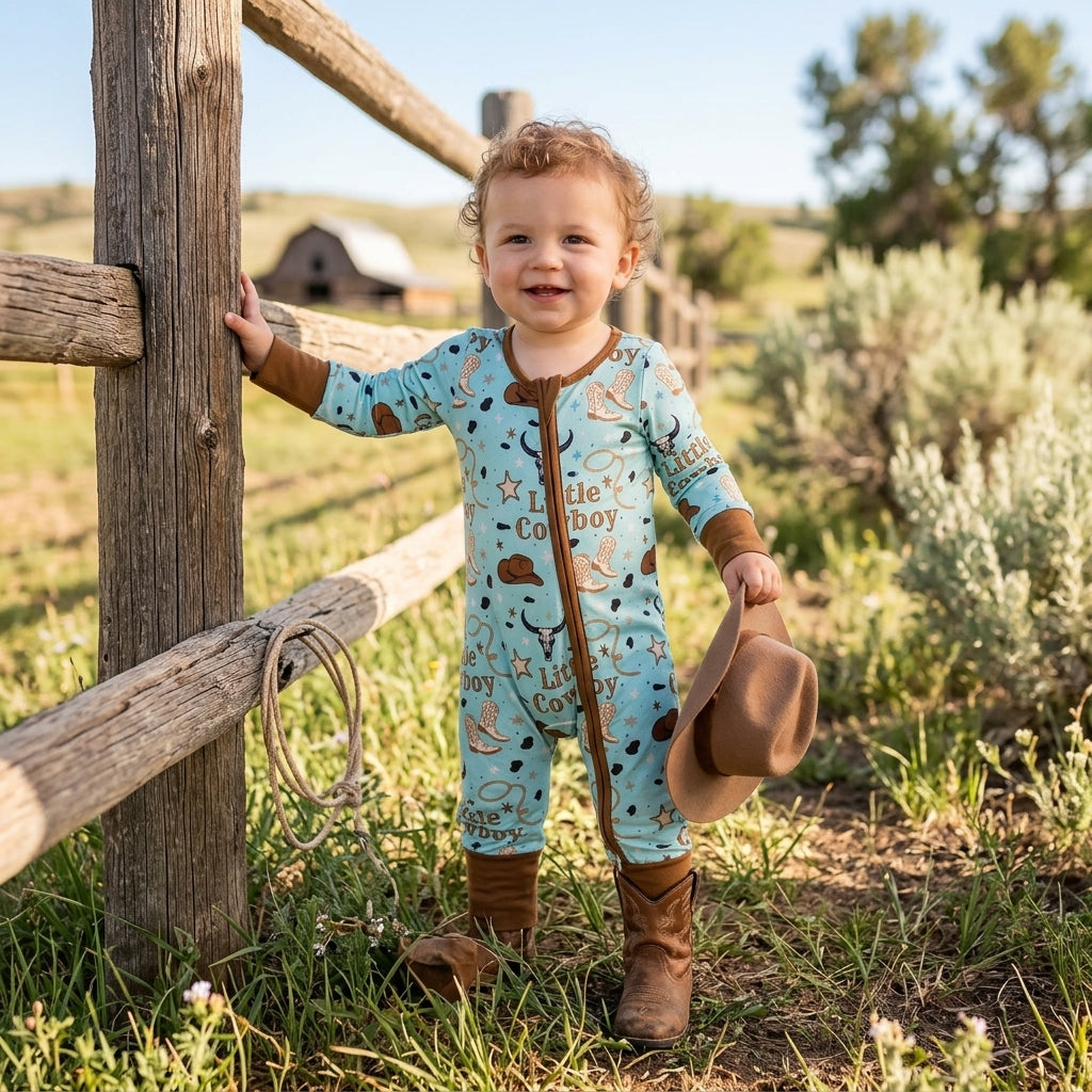 LR3124 Western Little Cowboy Baby Sleepers Romper