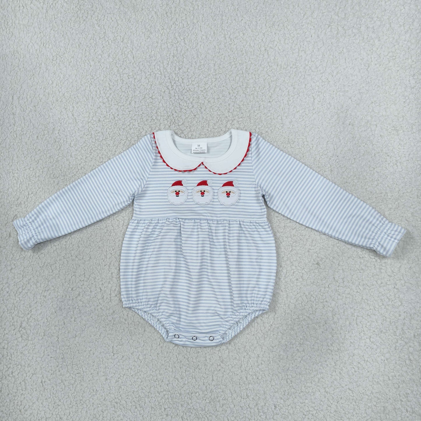 LR3136 Embroidery Christmas Santa Stripe Baby Girls Romper
