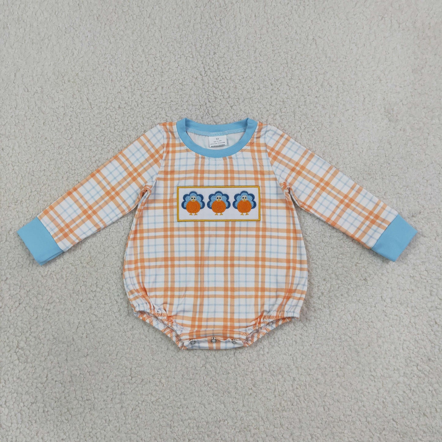 Embroidery Thanksgiving Day Turkey Plaid Kids Sibling Matching Clothes